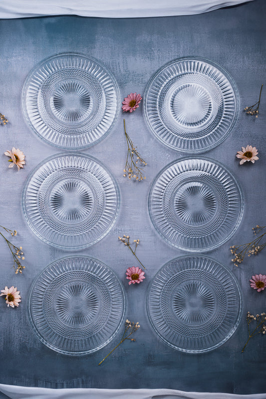 Paris 6'lı Cam Pasta Servis Sunum Tabağı Yuvarlak 16 cm