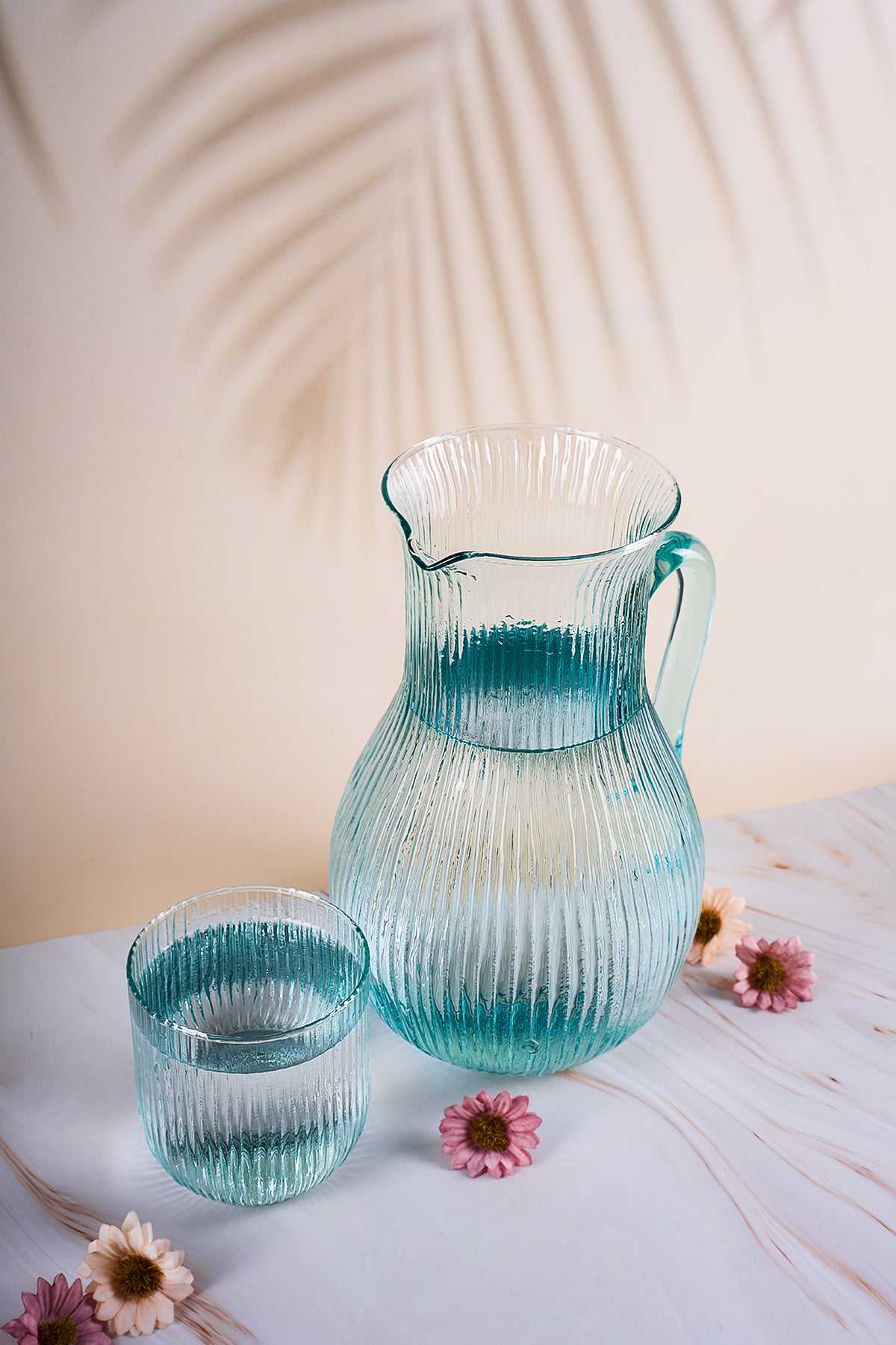 Paris - 5 Parça El Üretimi Sürahi ve 4 Bardaklı Su Seti