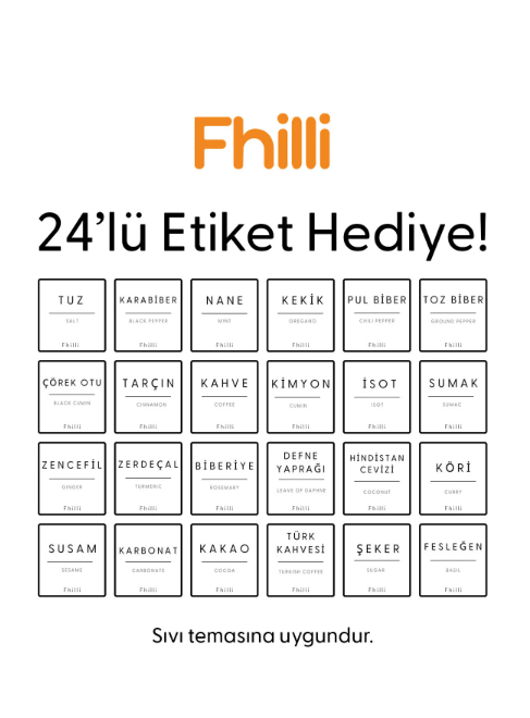 Fhilli Zenith - 6'lı Bambu Vakum Kapaklı Etiket Hediyeli Cam Saklama Kabı Baharatlık Seti 290 cc