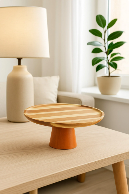 Fhilli Tohana Akasya Ahşap Ayaklı Sunum Tabağı Doğal Servis ve Pasta Sunum Standı