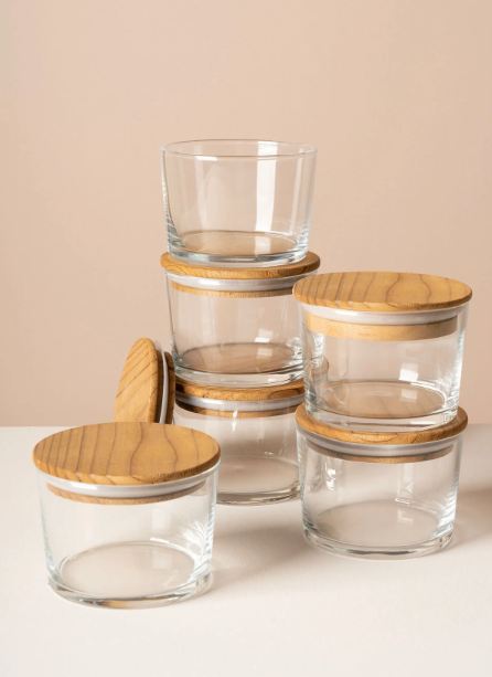Fhilli Vetro - 6'lı Ahşap Vakum Kapaklı Cam Saklama Kabı 220 cc