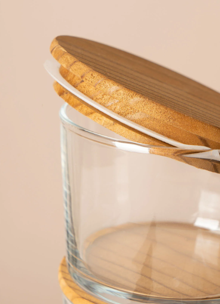 Fhilli Vetro - 6'lı Ahşap Vakum Kapaklı Cam Saklama Kabı 220 cc