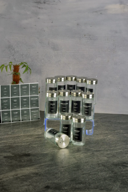 Fhilli Portland - Metal Kapaklı 12'li Cam Baharat Seti Etiket Hediyeli