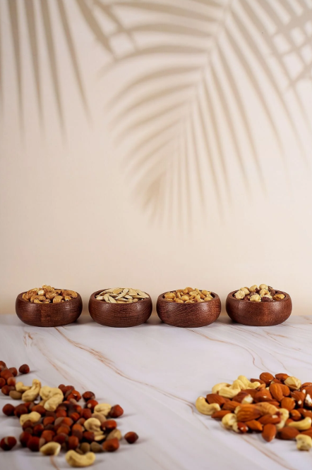 Fhilli Olive - 4 Adet Yuvarlak Ahşap Çerezlik 9 cm