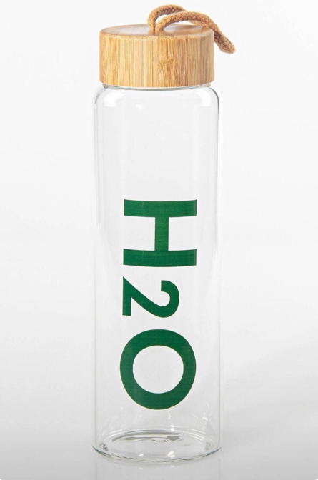 Tohana H2o Baskılı Bambu Kapaklı Cam Matara 800ml Thn75176