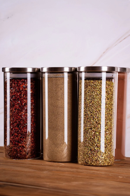 Fhilli Oslo - 6'lı Metal Kapaklı Vakumlu Cam Saklama Kabı Baharatlık 350ml