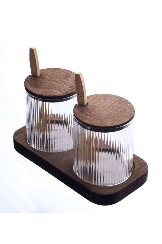 Paris 2'li Kapaklı Kaşık ve Etiket Hediyeli Standlı Cam Baharatlık