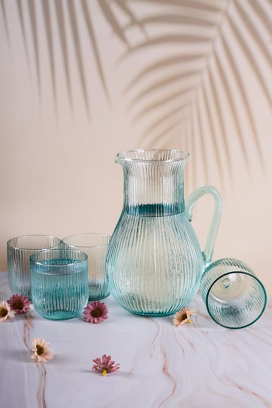 Paris - 5 Parça El Üretimi Sürahi ve 4 Bardaklı Su Seti