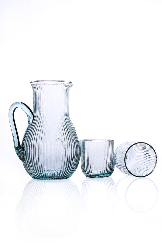 Paris - 5 Parça El Üretimi Sürahi ve 4 Bardaklı Su Seti