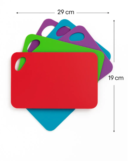 Fhilli Tallin - 4'lü Renkli Plastik Kesme Tahtası Seti | 29x19 cm Hijyenik ve Pratik Kullanım