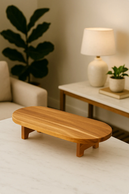 Fhilli Akasya Ahşap Ayaklı Sunum ve Kesim Panosu Doğal Servis Tahtası