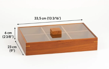 Fhilli Akasya Ahşap 6 Bölmeli Çerezlik – Pleksi Kapaklı, Kulplu Sunum ve Saklama Kutusu