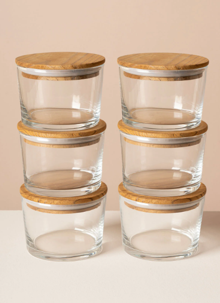 Fhilli Vetro - 6'lı Ahşap Vakum Kapaklı Cam Saklama Kabı 220 cc