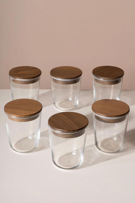 Fhilli Motto -Tulip Ağacı Vakum Kapaklı Etiket Hediyeli Cam Saklama Kabı Baharatlık Seti 315 ml