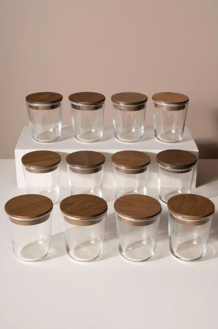 Fhilli Motto -Tulip Ağacı Vakum Kapaklı Etiket Hediyeli Cam Saklama Kabı Baharatlık Seti 315 ml