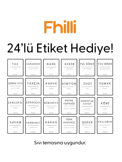 Fhilli Terra 6'Lı Vakum Kapaklı Etiket Hediyeli Cam Saklama Kabı Baharatlık Seti 365 ml