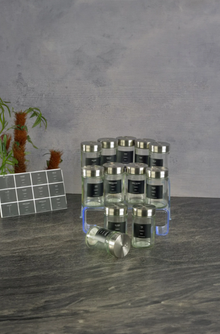 Fhilli Portland - Metal Kapaklı 12'li Cam Baharat Seti Etiket Hediyeli