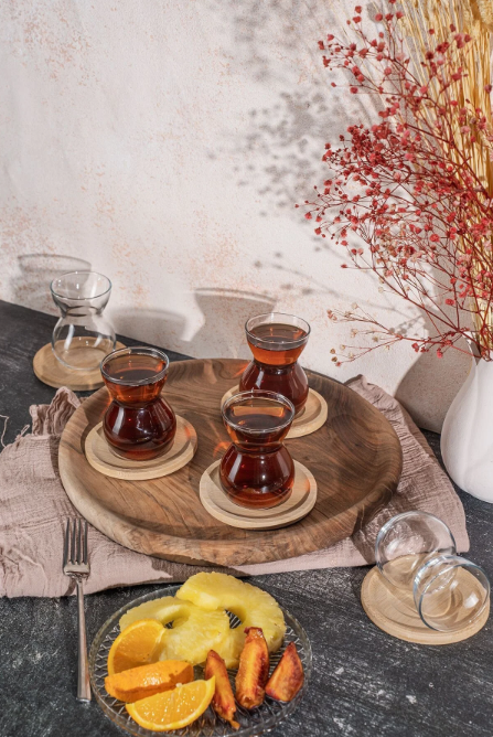 Fhilli Dantel 12 Parça Yuvarlak Bambu Altlıklı Çay seti