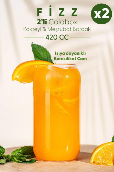 Fhilli Fizz Colabox Isıya Dayanıklı Borosilikat Cam Kokteyl ve Meşrubat Bardak 420CC