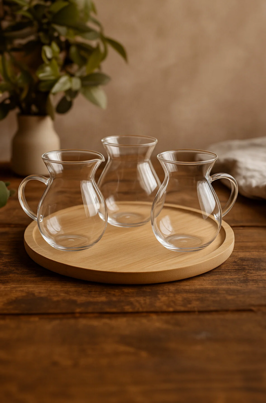 Fhilli 3'lü Borosilikat Cam Tombul Kupa Çay Bardak 200 ml