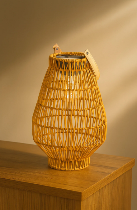 Fhilli Solar Rattan Fener Lamba – Güneş Enerjili Dekoratif Bahçe ve Balkon Aydınlatma 31 cm