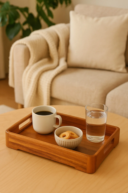 Fhilli Akasya Ahşap Servis Tepsisi-Doğal Ahşap Sunum Tepsisi