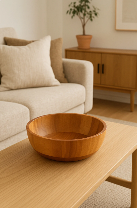 Fhilli Akasya Doğal Ahşap Derin Kase | Salata, Sunum ve Servis Kasesi