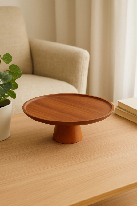 Fhilli Tohana Akasya Ahşap Ayaklı Sunum Tabağı Doğal Servis ve Pasta Sunum Standı