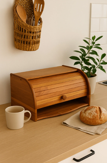 Fhilli Tohana Akasya Ağacı Ahşap Ekmek Kutusu – Doğal Roll Kapaklı Ekmeklik