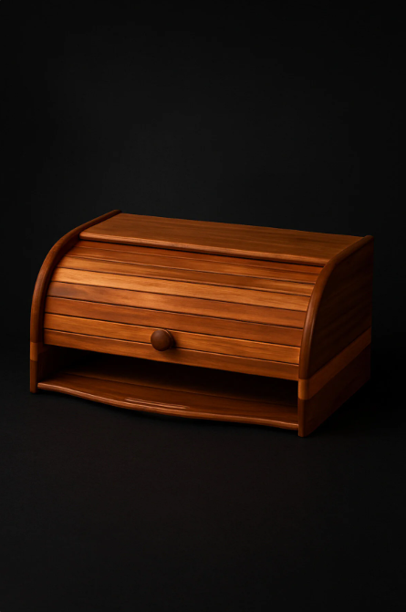 Fhilli Tohana Akasya Ağacı Ahşap Ekmek Kutusu – Doğal Roll Kapaklı Ekmeklik