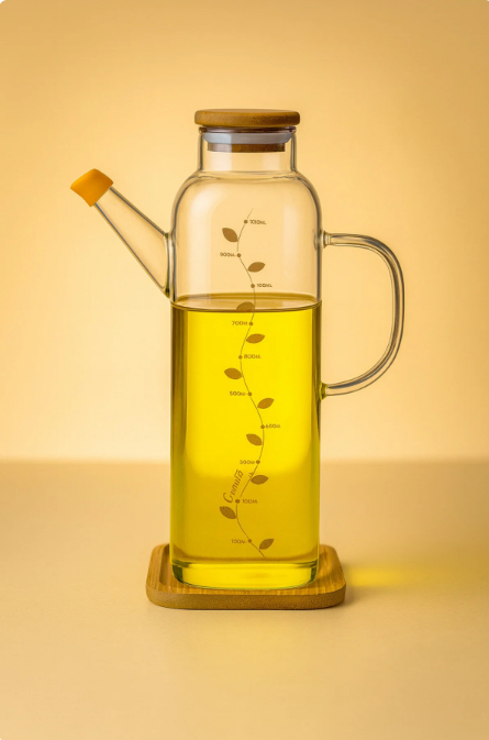 Fhilli Cambu Bambu Tabaklı ve Bambu Kapaklı Kare Cam Yağlık 1000 ml