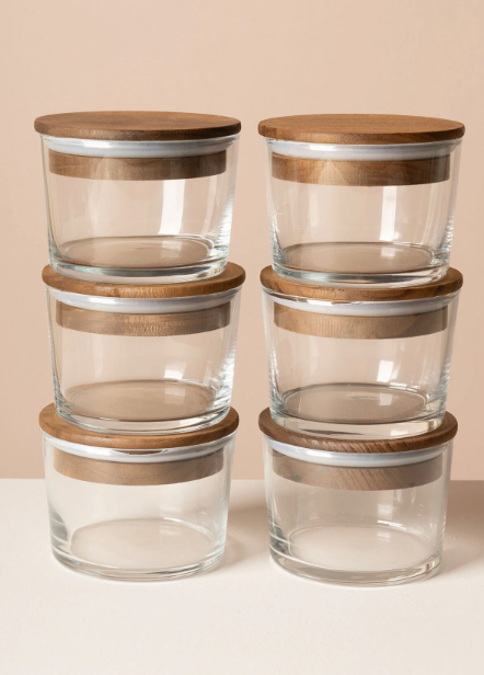 Fhilli Vetro - 6'lı Ahşap Vakum Kapaklı Cam Saklama Kabı 220 cc