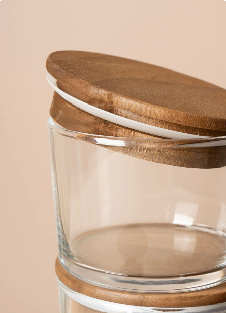 Fhilli Vetro - 6'lı Ahşap Vakum Kapaklı Cam Saklama Kabı 220 cc