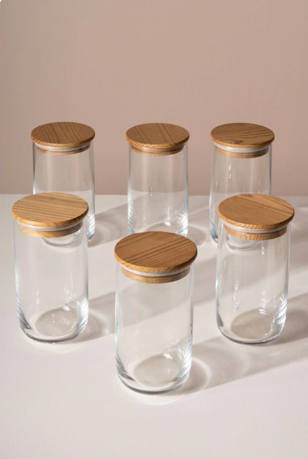 Fhilli Terra 6'Lı Vakum Kapaklı Etiket Hediyeli Cam Saklama Kabı Baharatlık Seti 365 ml