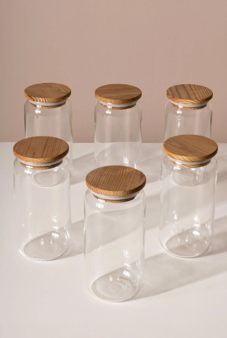 Fhilli Lizbon - 6'lı Çam Kapaklı Vakumlu Cam Saklama Kabı Baharatlık