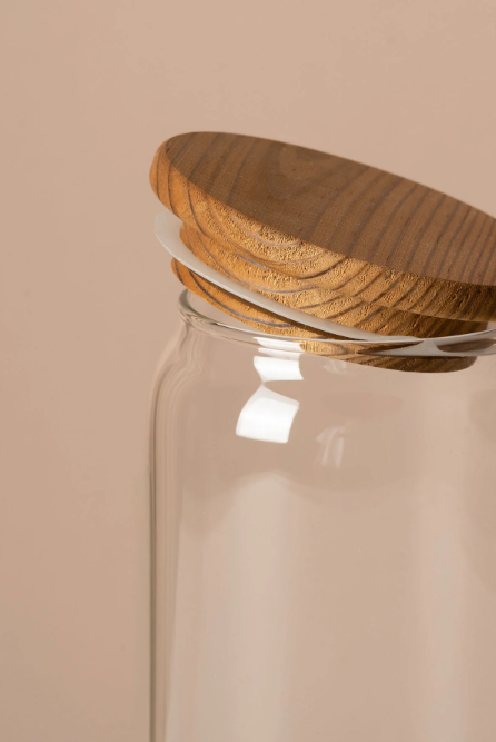 Fhilli Lizbon - 6'lı Çam Kapaklı Vakumlu Cam Saklama Kabı Baharatlık