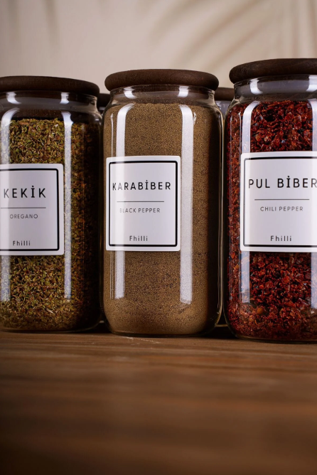 Fhilli Lizbon - 6'lı Ahşap Kapaklı Vakumlu Cam Saklama Kabı Baharatlık