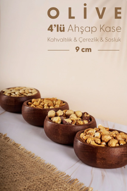 Fhilli Olive - 4 Adet Yuvarlak Ahşap Çerezlik 9 cm