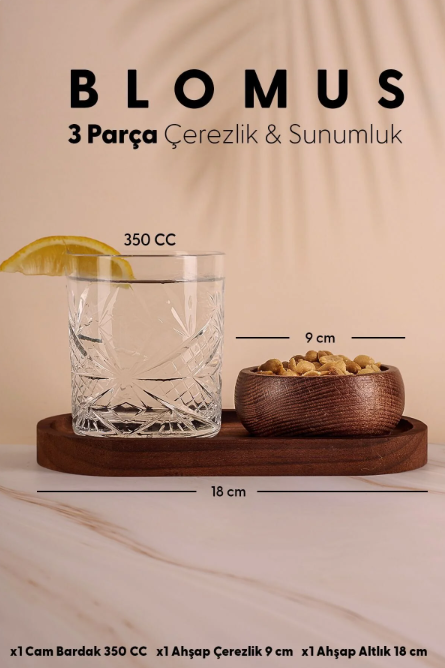 Fhilli Blomus - 3 Parça Ahşap Altlıklı Çerezlik Sunumluk Seti