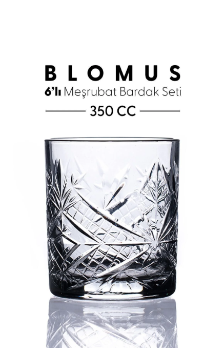 Fhilli Blomus 6'Lı Cam Meşrubat Bardak Seti Kristal Vintage Bardak 350 Cc