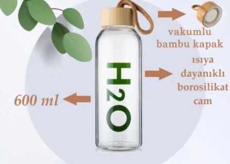Tohana H2o Borosilikat Cam Matara Bambu Vakum Kapaklı Su Şişesi Suluk