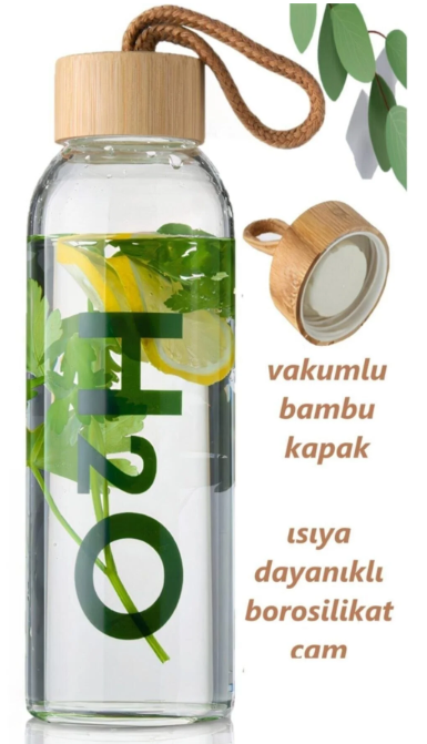 Tohana Art Bee H2o Borosilikat Cam Matara Bambu Vakum Kapaklı Su Şişesi Suluk