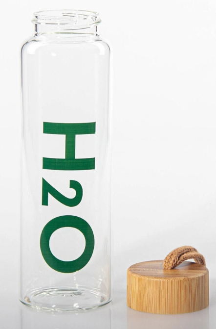 Tohana H2o Baskılı Bambu Kapaklı Cam Matara 800ml Thn75176