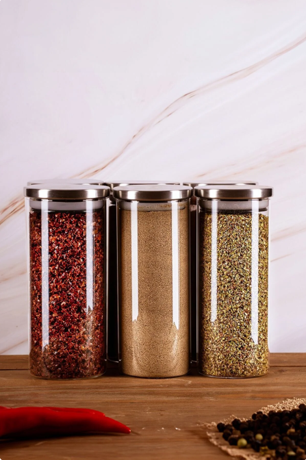 Fhilli Oslo - 6'lı Metal Kapaklı Vakumlu Cam Saklama Kabı Baharatlık 350ml