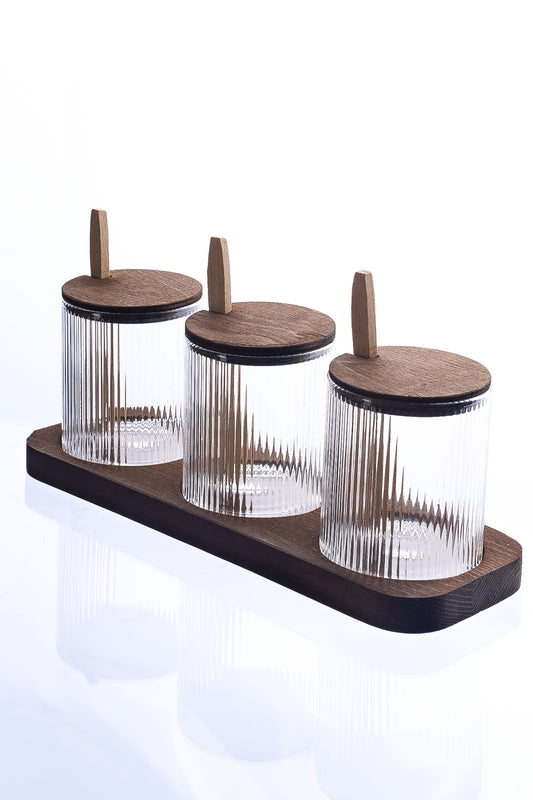 Paris 3'lü Kapaklı Kaşık ve Etiket Hediyeli Standlı Cam Baharatlık